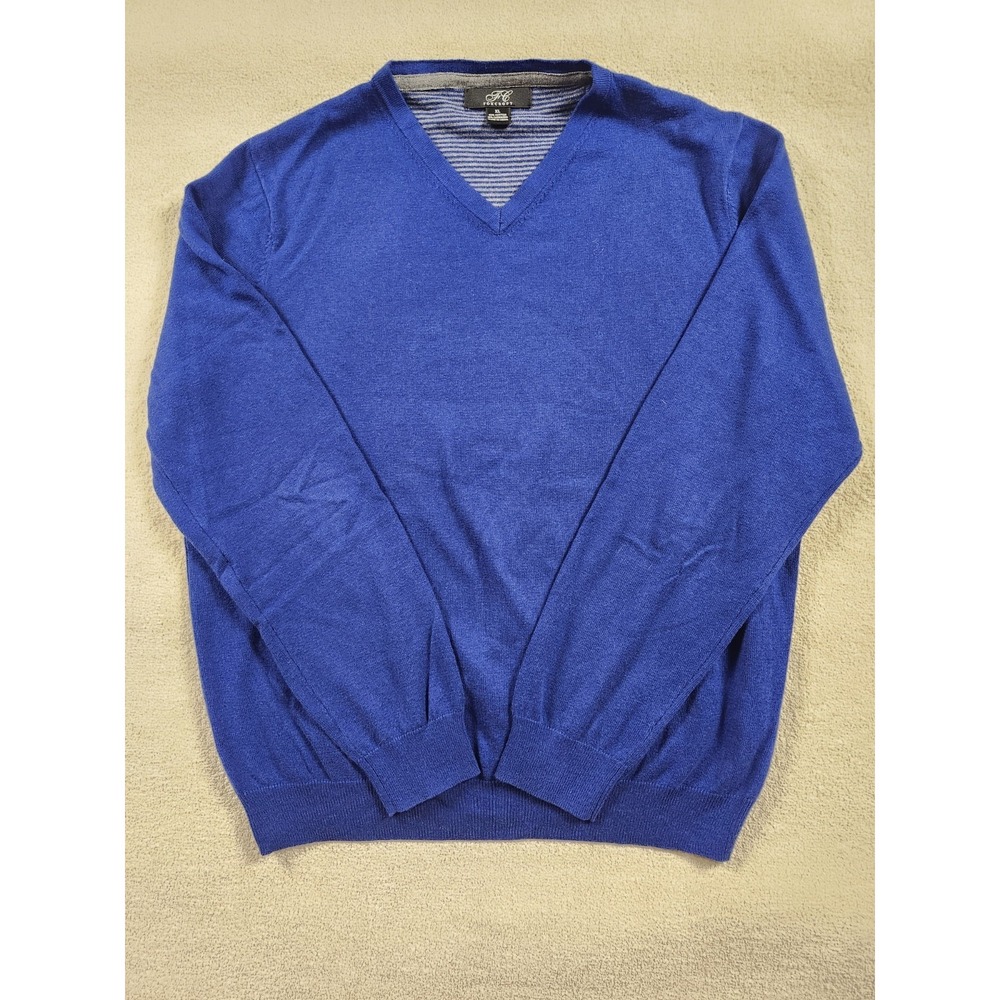 Foxcroft Women Royal Blue Cotton Cashmere V-Neck Sweater Sz XL Lightweight Knit